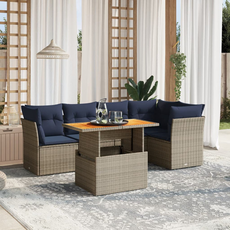  Ensemble de canapé de patio 5 pièces avec coussins en rotin de polyester gris