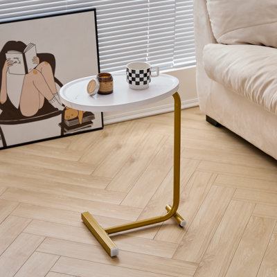C Shaped End Table, Side Table for Couch and Bed
