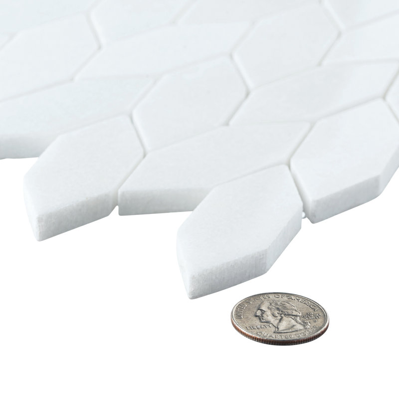 Channing 1-in. x 2.5-in. Elongated Hex Marble Look Polished Natural Stone Wall & Floor Mosaic Tile, Pearl Elongated He