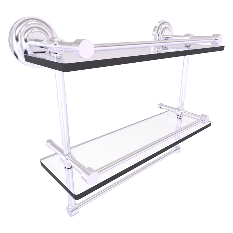 Leamore 2 Piece Tiered Shelf with Towel Bar, Satin Chrome, 12" H x 22" W x 5" D