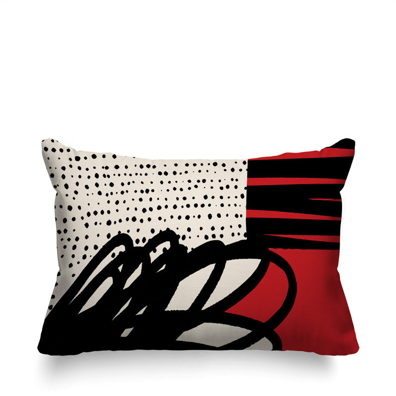 Oreiller rectangulaire réversible intérieur / extérieur Jofre, Rouge / noir / blanc cassé, H 14 po x l 20 po