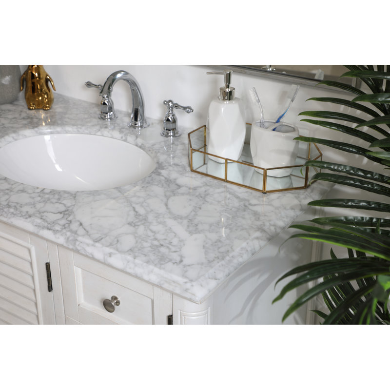 Hansford 42'' Single Bathroom Vanity with Marble Top, Antique White