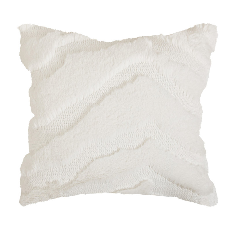 Jeté en fausse fourrure Ellen, 18 po x 18 po, Polyester / bourre de polyester, Blanc