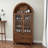 73" Tall Arched Storage Cabinet With Glass Doors & Louvered Drawers, Vintage Brown Display Cabinet With Metal Handles For Living Room Or Study-119912465