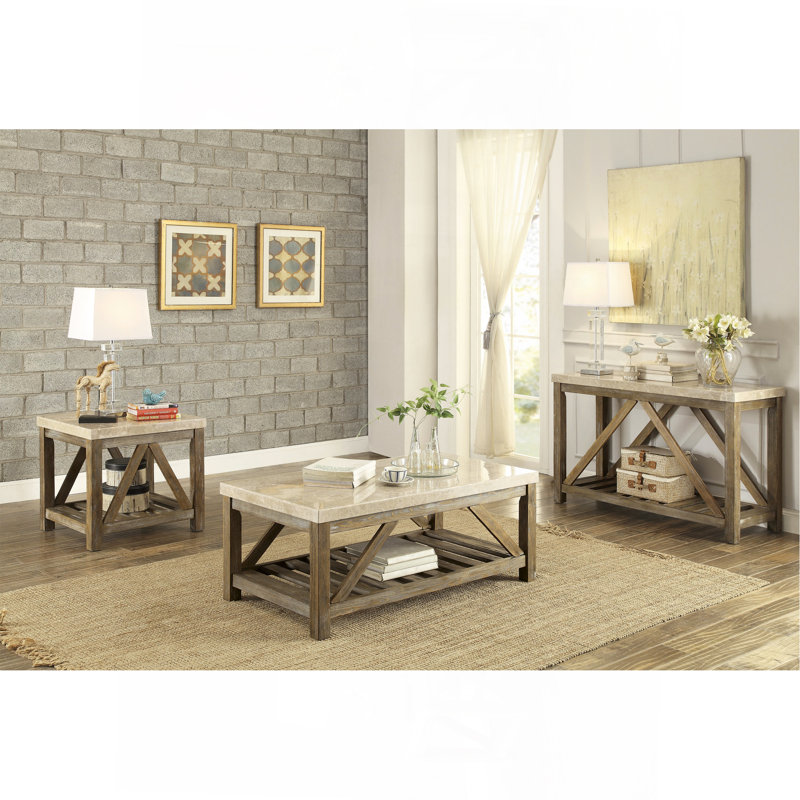 Industrial Style Angled Support Sofa Table With Marble Top And Bottom Shelf, Ideal For Living Room Decor.