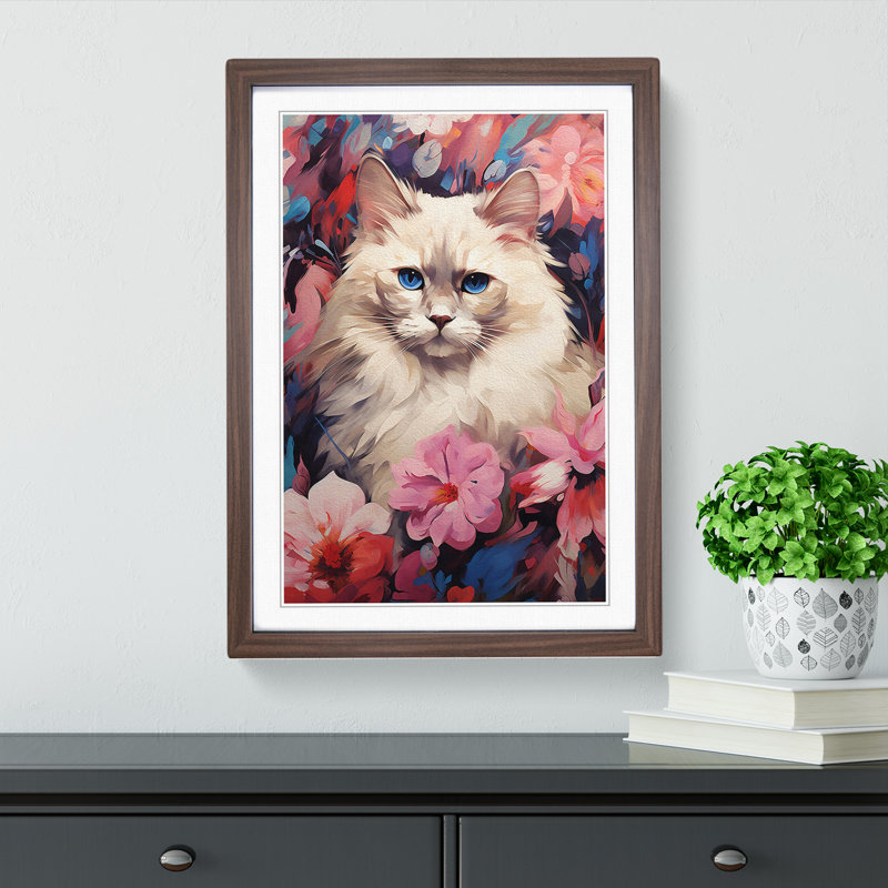 XYZ-FRM-V1223-5379 Ragdoll Cat Modern No.3 - Single Picture Frame Print on Wood, 64cm H x 46cm W x 2cm D, Walnut
