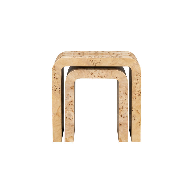 Brea Nesting Tables Toasted Burl Wood, Modern Space-Saving Accent Set