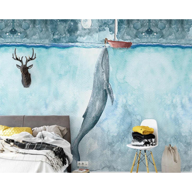Murale de baleine mer paysage Arriaga, L 106 po x l 187 po
