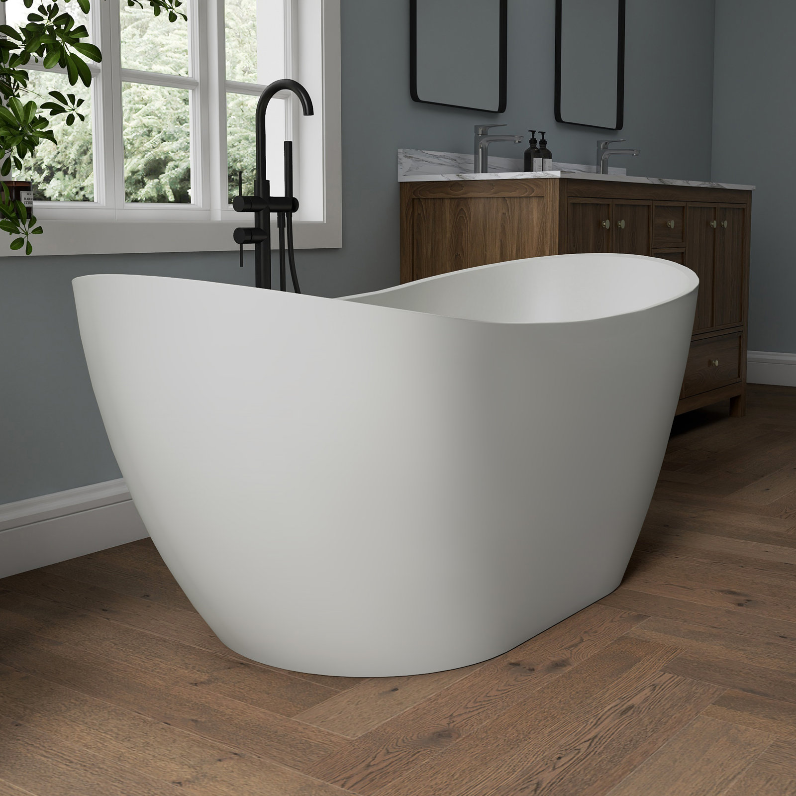 Tidal 60" Freestanding Soaking Acrylic Bathtub, Khaki