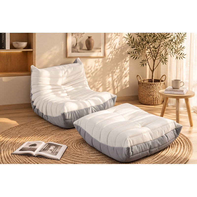 Fauteuil à billes 33 po avec repose-pieds Mactching 33 po pour salon, sans assemblage, Beige et gris clair