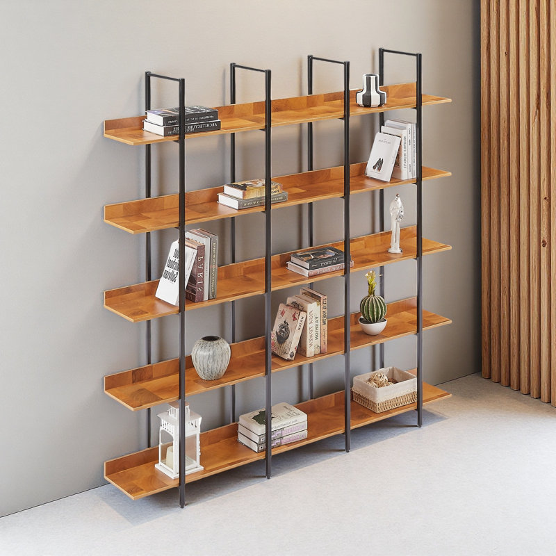 5 Tier Bookcase Home Office Open Bookshelf, Vintage Industrial Style Shelf, MDF Board, Brown/Black