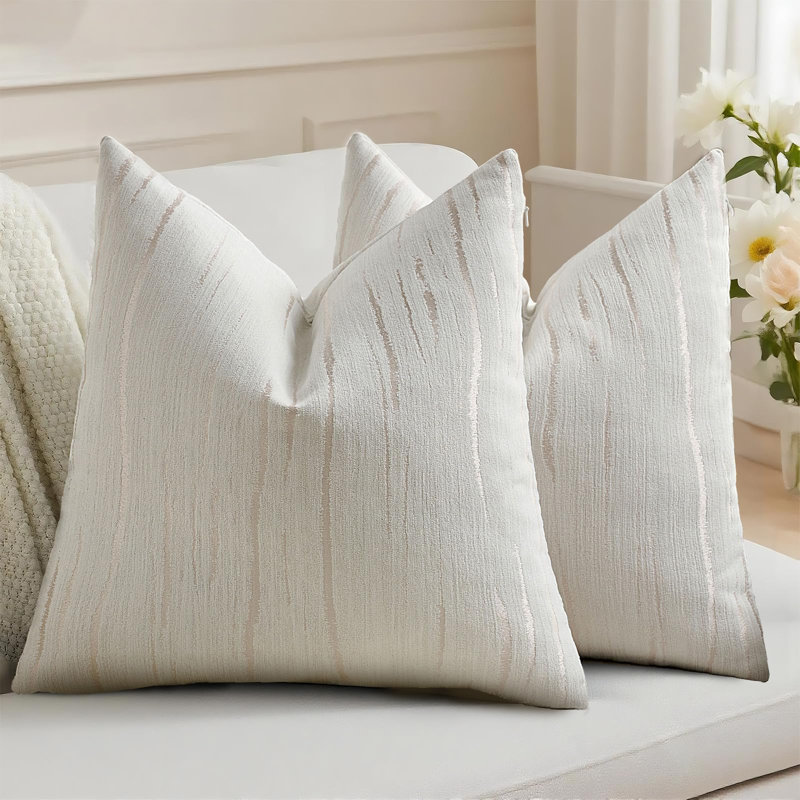 Housses de coussin crème de 20 x 20 pouces, ensemble de 2 taies d'oreiller décoratives à rayures texturées et gaufrées Boho, décor de maison moderne pour lit canapé