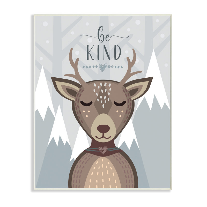 Be Be Sentiment, dessin animé, cerf, montagnes enneigées, H 15 po x l 10 po x P 0,5 po, Bois naturel