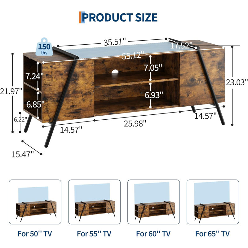 Unfinished TV Stand, 23.03cm H x 55.12cm L x 17.52cm W, Retro Brown