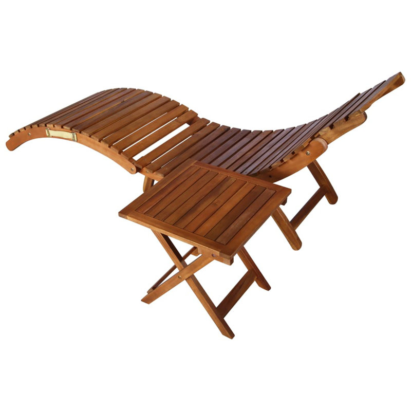 Chaise longue simple en acacia avec coussins et table Eduard, Vin rouge