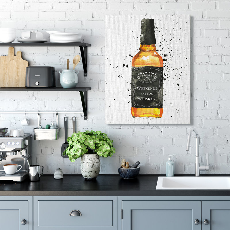 «Weekends Are For Whiskey» citation bouteille d'alcool, H 40 po x l 30 po, Toile tendue