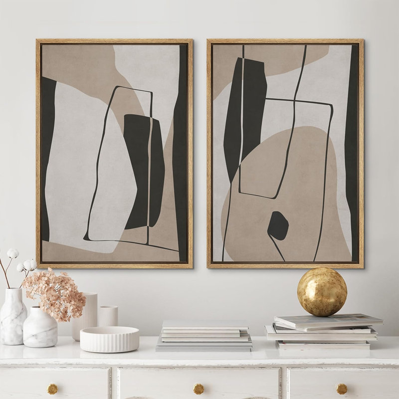 «Emerald Green Mid-Century», 2 pièces sur toile, H 16 po x l 24 po, Encadré naturel