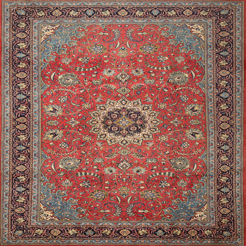 Tapis rouge/vert traditionnel Aerne, Carré 4 pi