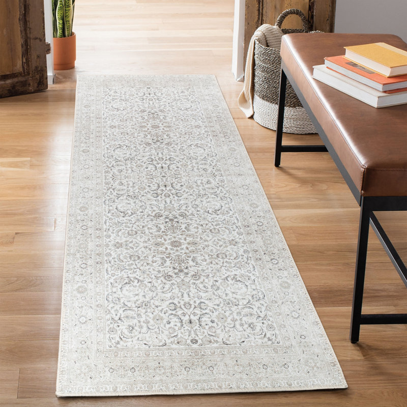 Tapis de couloir lavable antidérapant 7 pi - Beige / blanc cassé, Tapis de couloir 2 pi 6 po x 7 pi