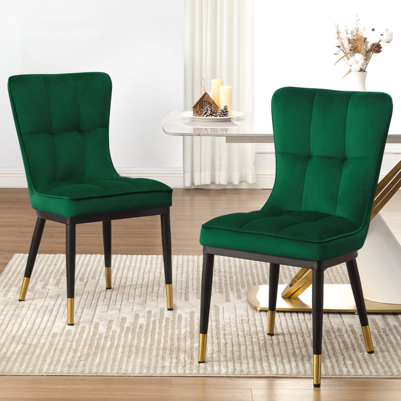 Chaise parsons rembourrée en velours Guitierrez, Vert