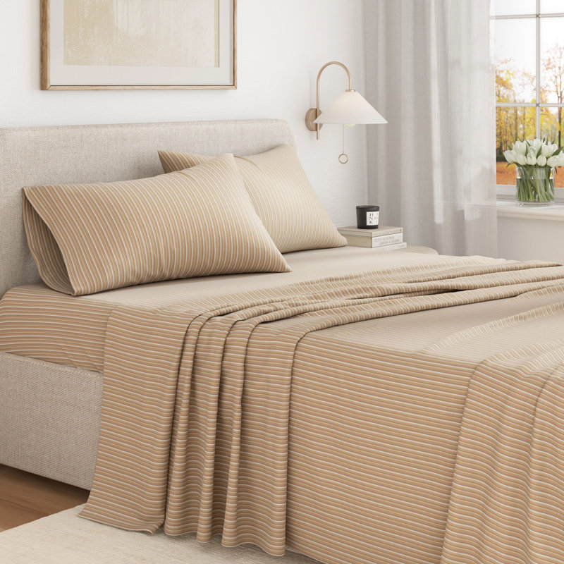 Ensemble de draps 100% flanelle de coton écossais, Ensemble de draps très grand californien avec 2 t, Tons rayés