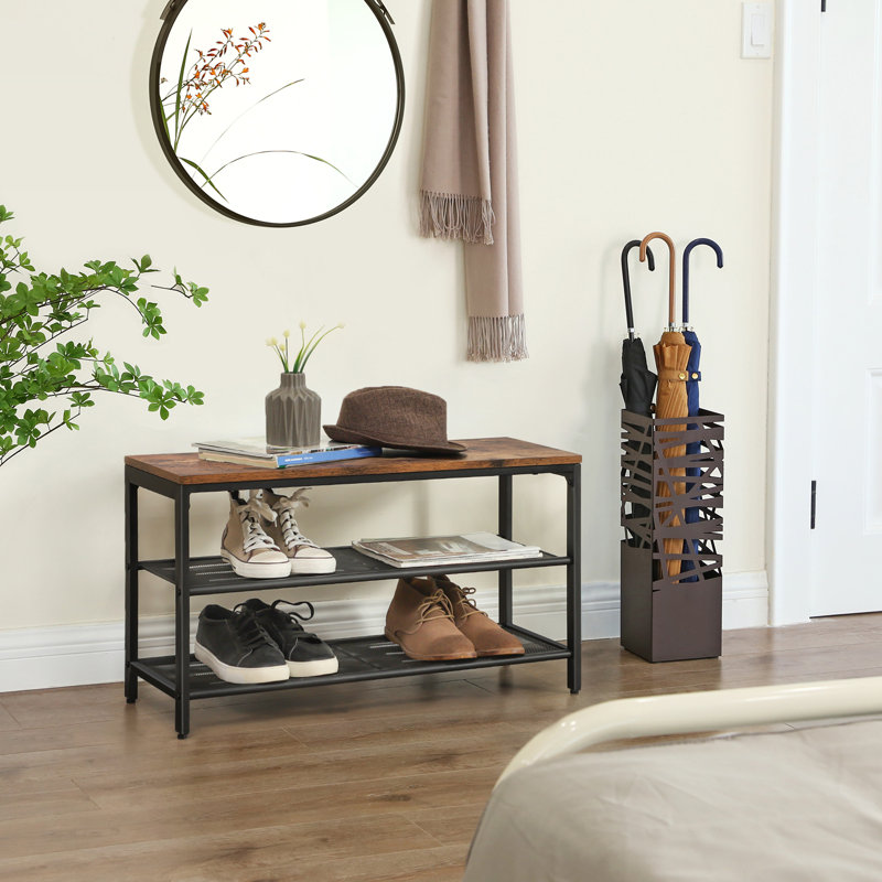 6 Pair Shoe Storage Bench, Rustic Brown