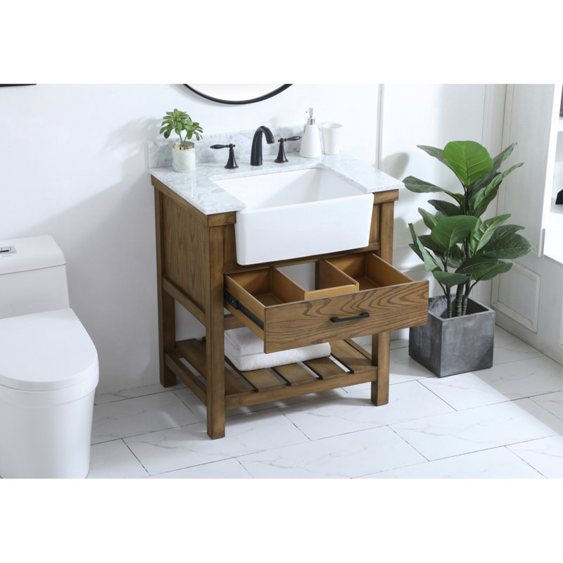 Pelaghia 30'' Single Bathroom Vanity with Marble Top, Driftwood