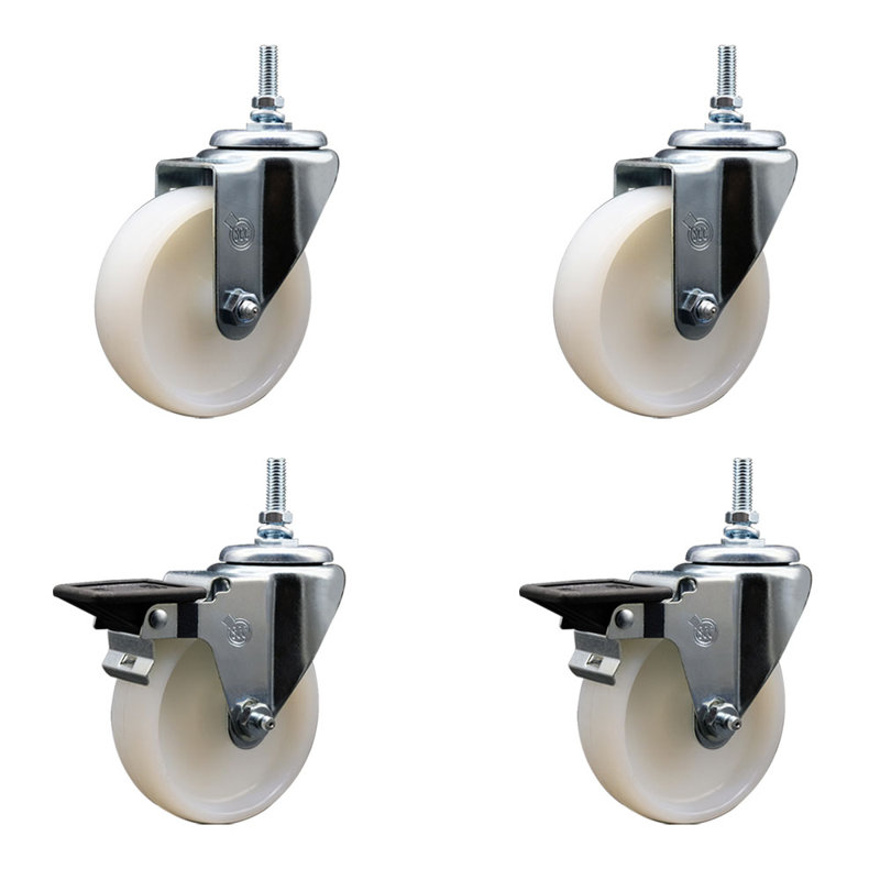 Ensemble de roulettes à tige filetée 4 pouces en nylon de 12 mm et 2 freins SCC