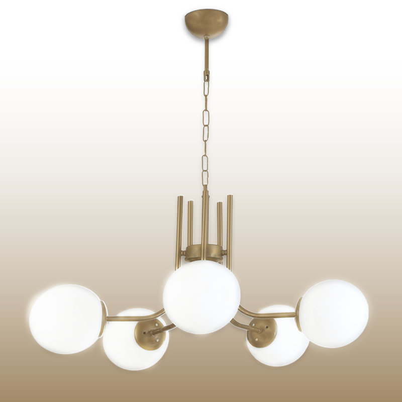 Lustre 5 lumières avec abat-jour en verre, Or blanc