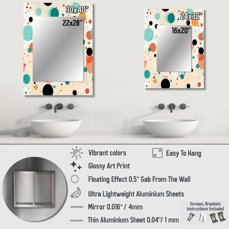 Astaire Modern Fusion Polka Dots Pattern - Polka dots  Decorative Mirror, Modern Large Wall Mirror, Printed Metal Art