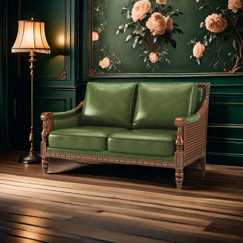 Causeuse en cuir véritable American, Cuir véritable vert