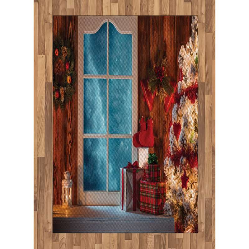 Tapis décoratif de Noël à haute densité en fibres de polyester à longs fils, Rectangle— 4 pi x 5 pi 8 po