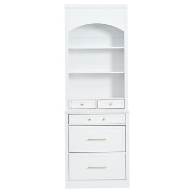 Modern 83.7" Freestanding Kitchen Hutch With Faux Marble Top, Tall Display Cabinet, 5 Drawers & Adjustable Shelf by Ivy Bronx