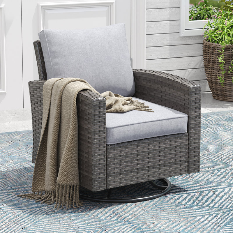 Outdoor Hand-Woven Wicker Patio Swivel Chair, Gray, Gray