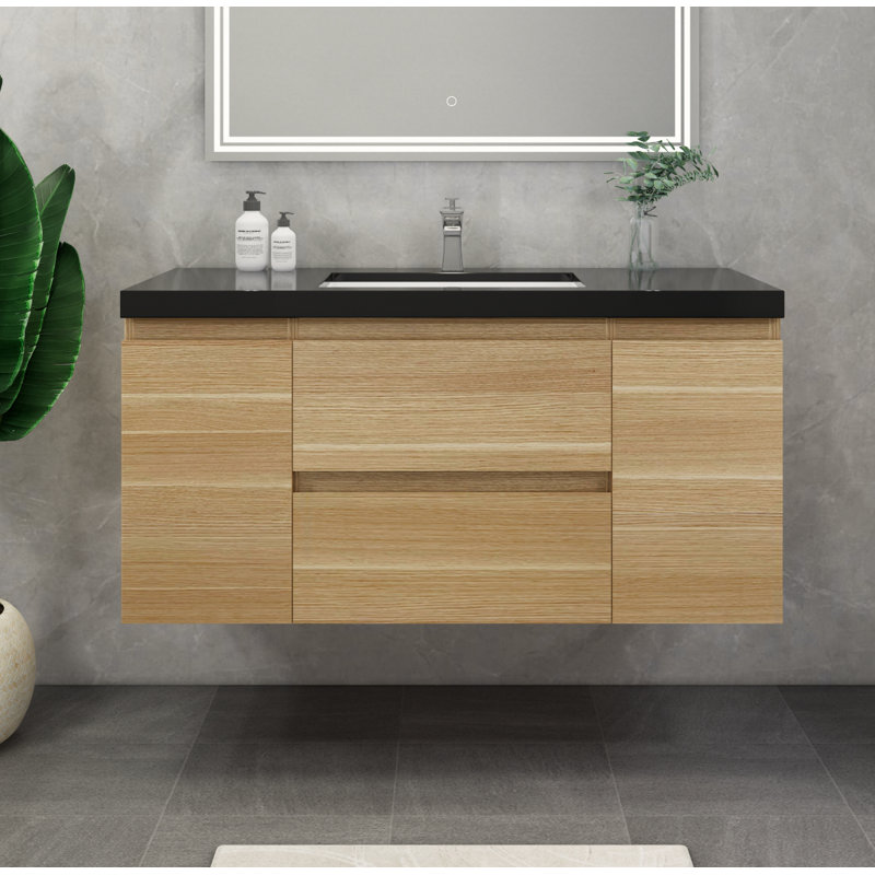 Ensemble de meuble-lavabo simple mural 48 po Castin, Chêne clair