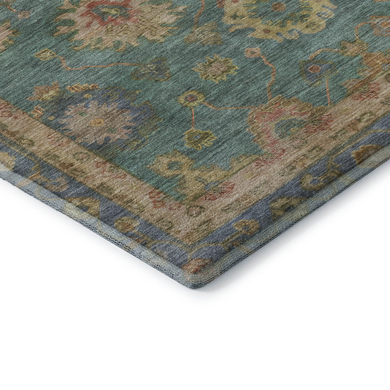 Premium Machine Washable Mayfield AMF2045 Global Rug, Teal, 9' x 12'