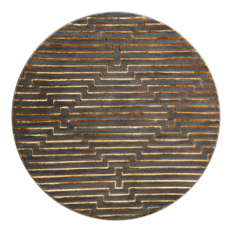 Latitude Run® Mirage Nikica Rug Gray and Gold, Round 7'10"