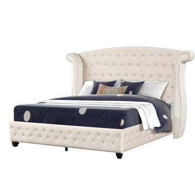 Modern Crystal Queen Bed, Cream Bedroom Charisma Bed In Cream, Design