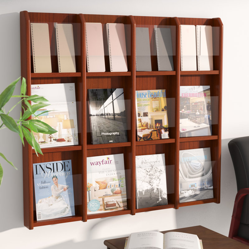 Présentoir mural 12 magazines/24 brochures Casas, Acajou