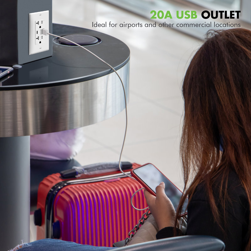 Prise 20T TopGreener inviolable, prise murale 2 ports USB Type C / A, blanc (paquet de 3)