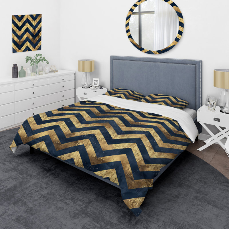 Ensemble de housse de couette Blue Gold Chevron Dreams II - Glam, Housse de couette très grand + 2 taies décorativ