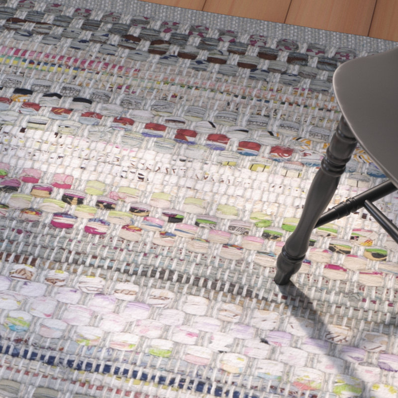Tapis gris / blanc / brun en coton noué à la main Vesey, Tapis de couloir 2 pi 3 po x 8 pi