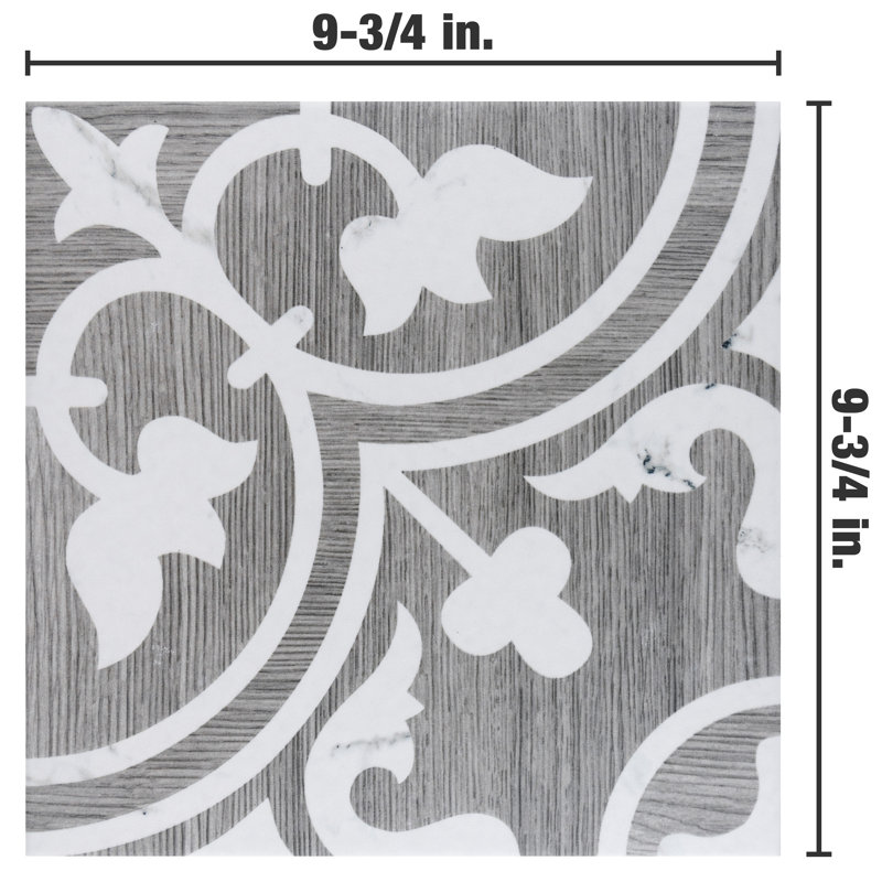 Llama Arte Loire Verso 10" x 10" Porcelain Patterned Wall & Floor Tile, Silver Smoke