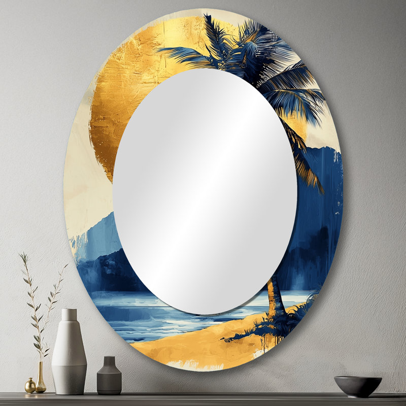 Miroir mural ovale bleu et doré, 43 po x 33 po