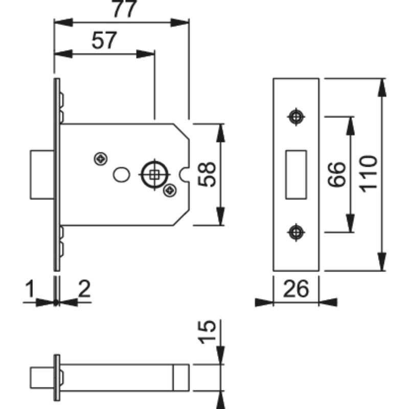 Latch Lock and Bolt, 11cm H x 2.6cm W x 7.7cm D