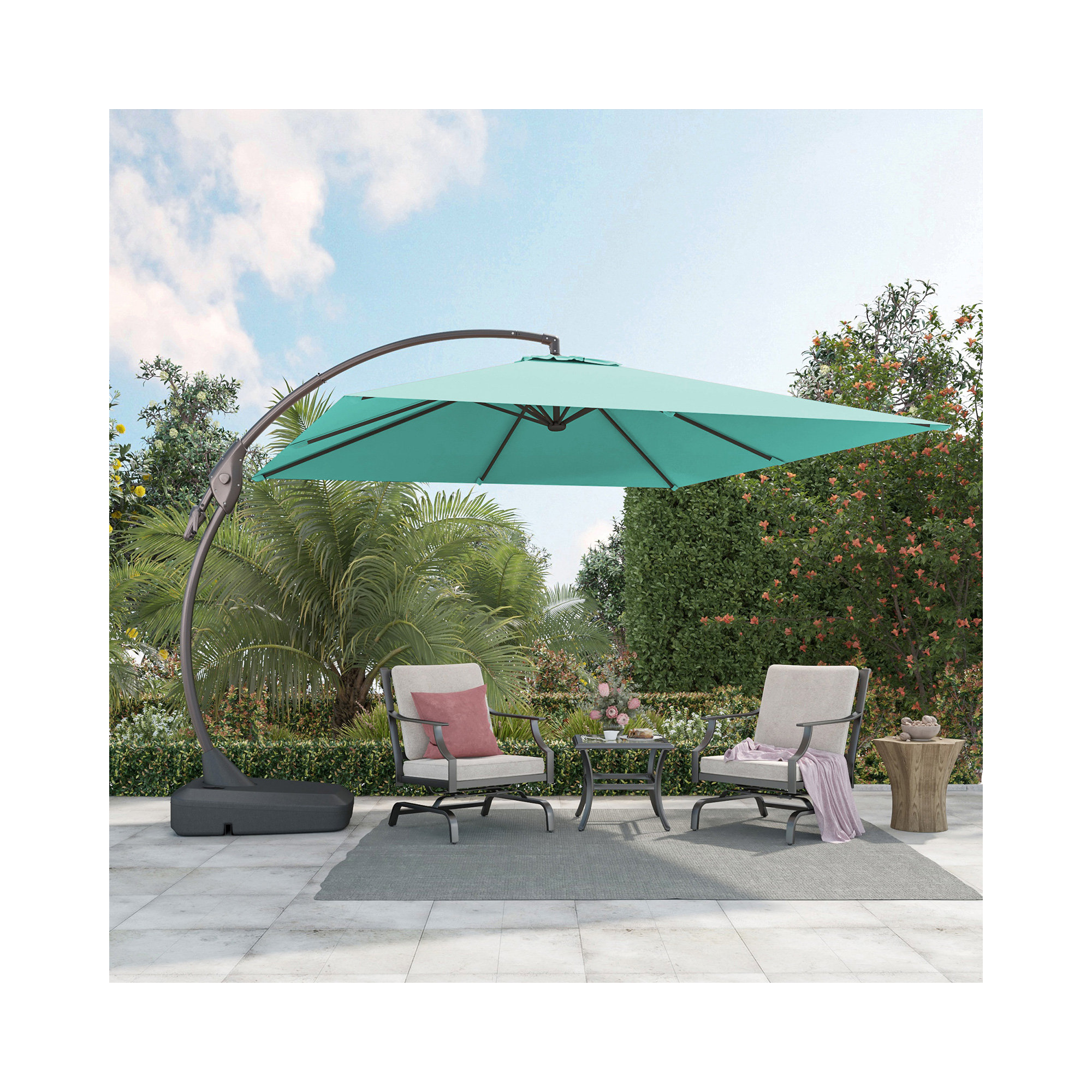 Desiree 9'10" Square Cantilever Sunbrella Umbrella, Canvas Aruba