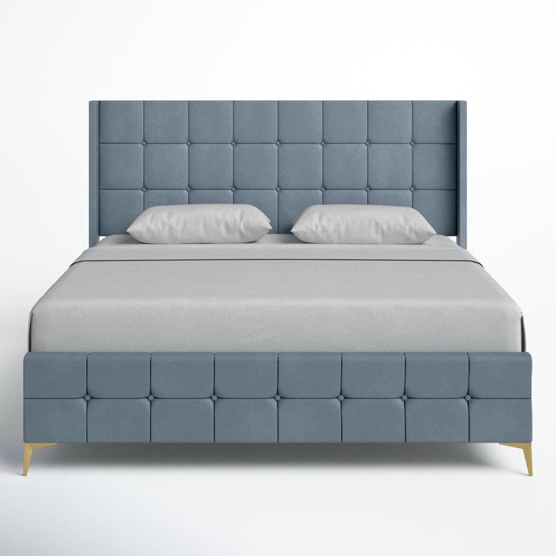 Lit tapissier capitonné standard Mikaela, Bleu, Complète