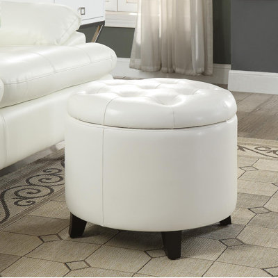 Amable 19.75" W Leather Round Storage Ottoman