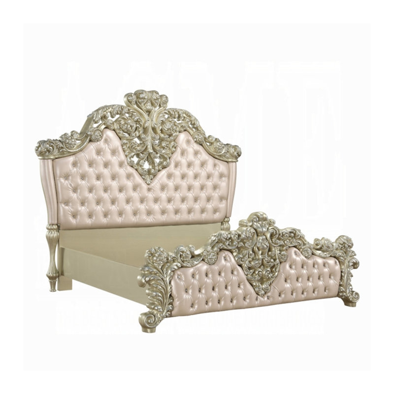 Ensemble de chambre à coucher pour lit très grand 2 pièces, design rembourré, argent, table de chevet
