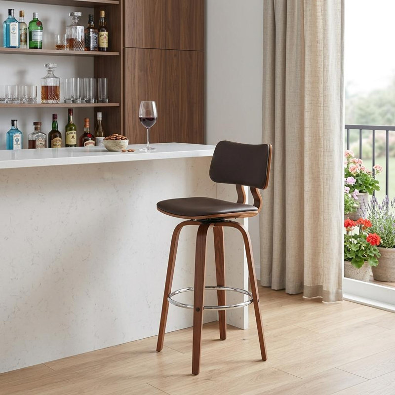 Tabouret pivotant en bois massif Aylis, Brun, Brun, Tabouret de bar (siège d’une hauteur de 30 po)
